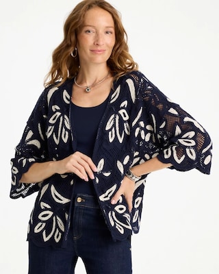 Woven Crochet Lace Contrast Kimono | Chico's